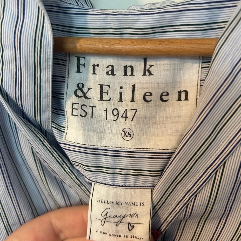 Frank & Eileen Grayson Button-Up Shirt XS Blue White Stripe Cotton Tunic - Picture 6 of 8
